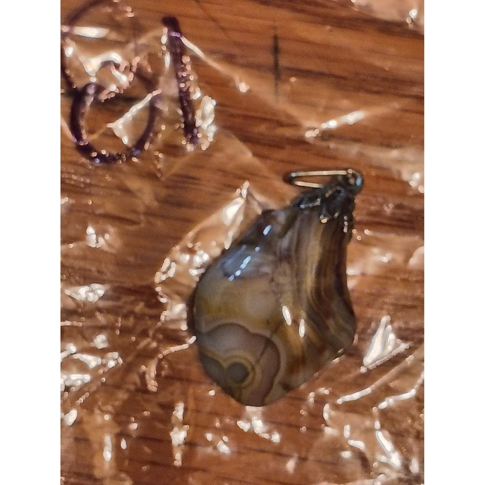 Natural Banded Agate Pendant Polished Stone Lace Swirl Filigree Bail Brown 925